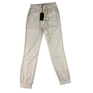 Baloot Jogger Pants Womens M Beige Gold Glitter Shimmer Side Stripe Track NWT